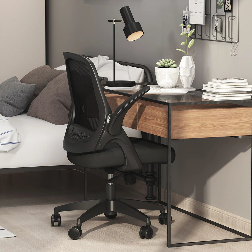 Black Swivel Desk Chair with Flip-up Arms and Adjustable Height X986