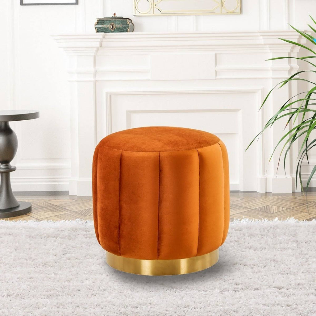 Purple Round Velvet Ottoman with Gold Base E5490