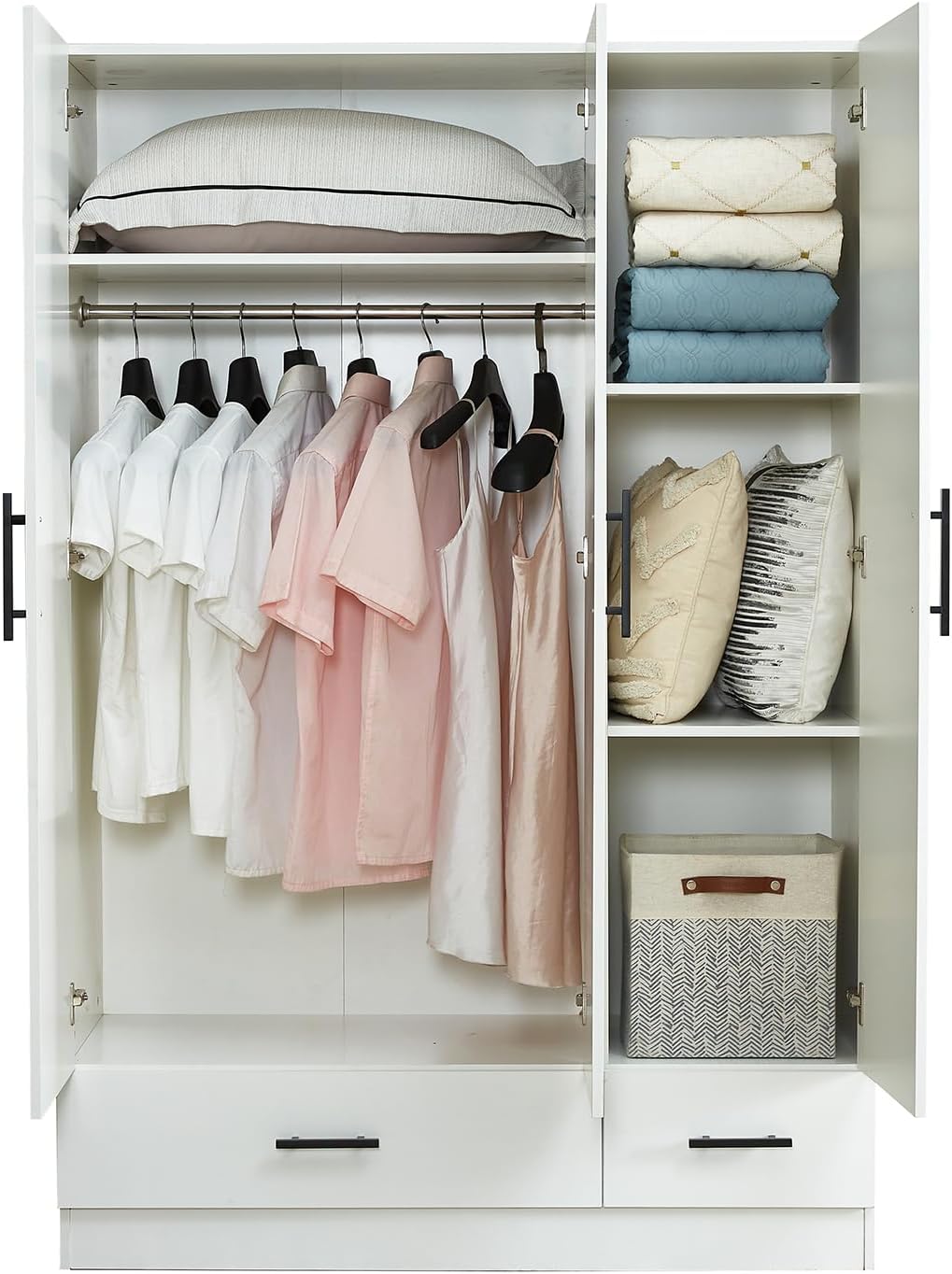 White 3 Door Wardrobe Closet with 2 Drawers P7098