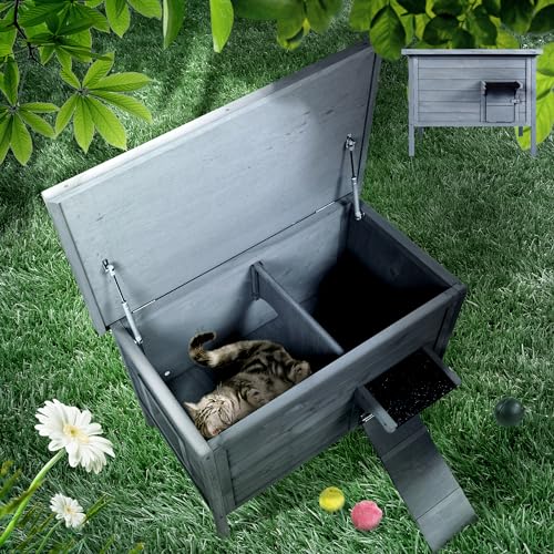 Grey Insulated Wooden Cat House with Acrylic Side Window P1175