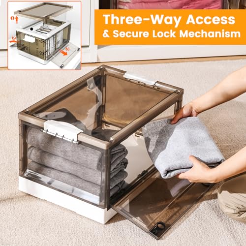 50QT Foldable Stackable Clear Plastic Storage Bins with Lids and Wheels F6651