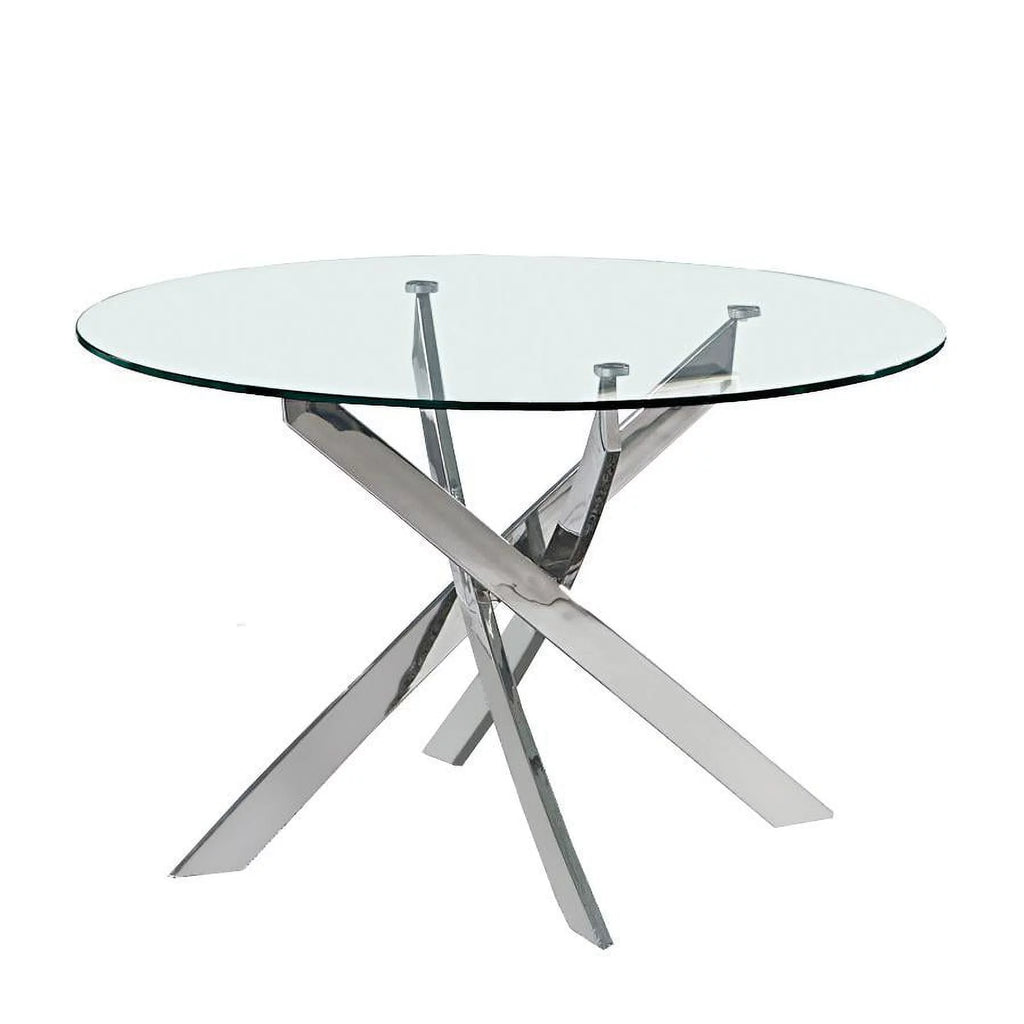48" Round Dining Table with Glass Top and Silver Legs M5642