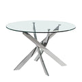 48" Round Dining Table with Glass Top and Silver Legs M5642