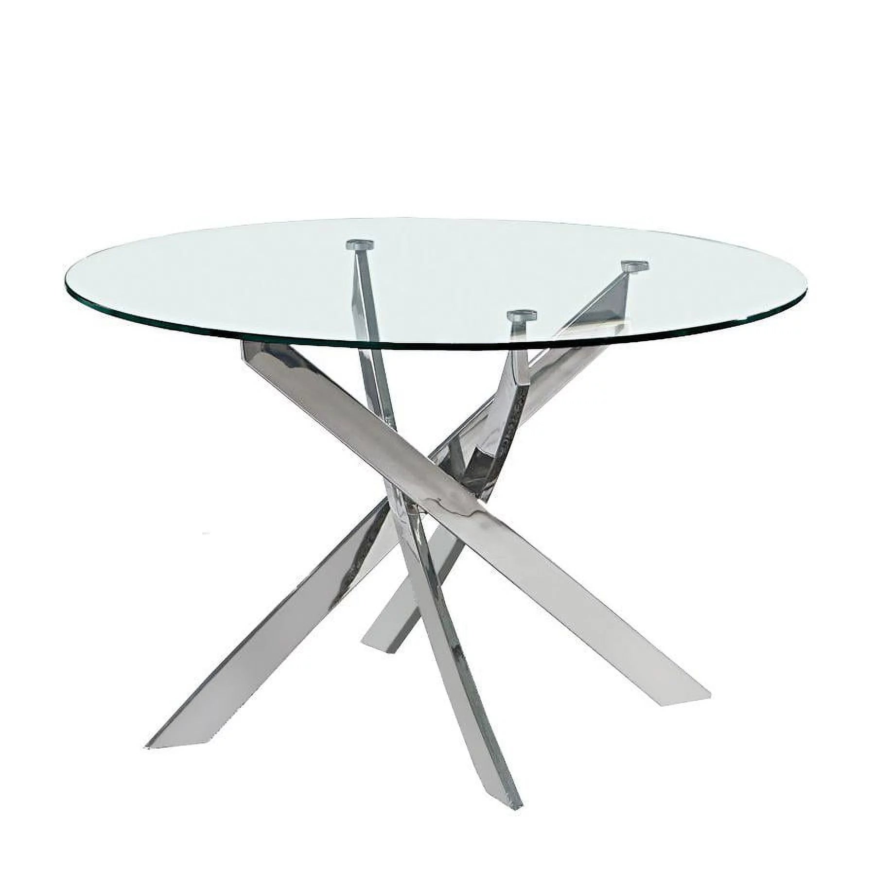48" Round Dining Table with Glass Top and Silver Legs M5642