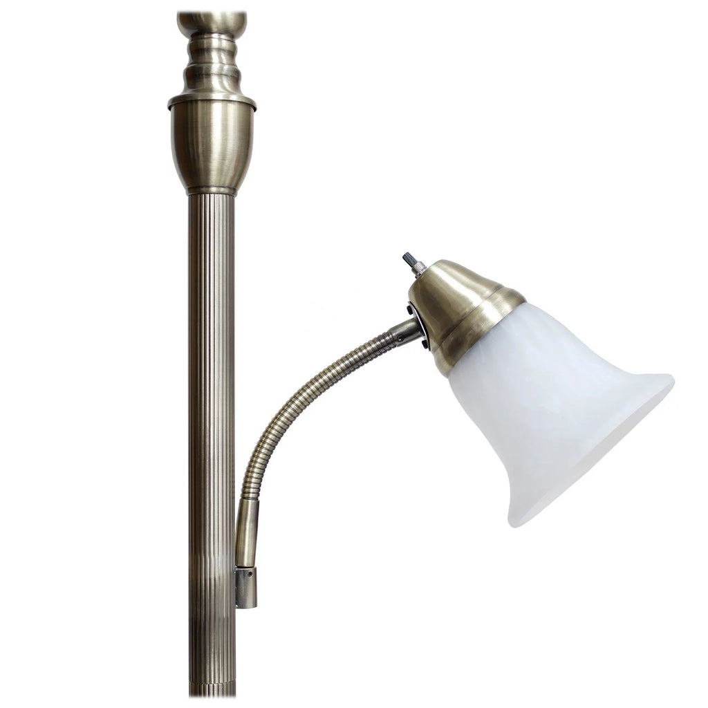 2 Light Torchiere Floor Lamp with White Marble Glass, Brushed Nickel G15322