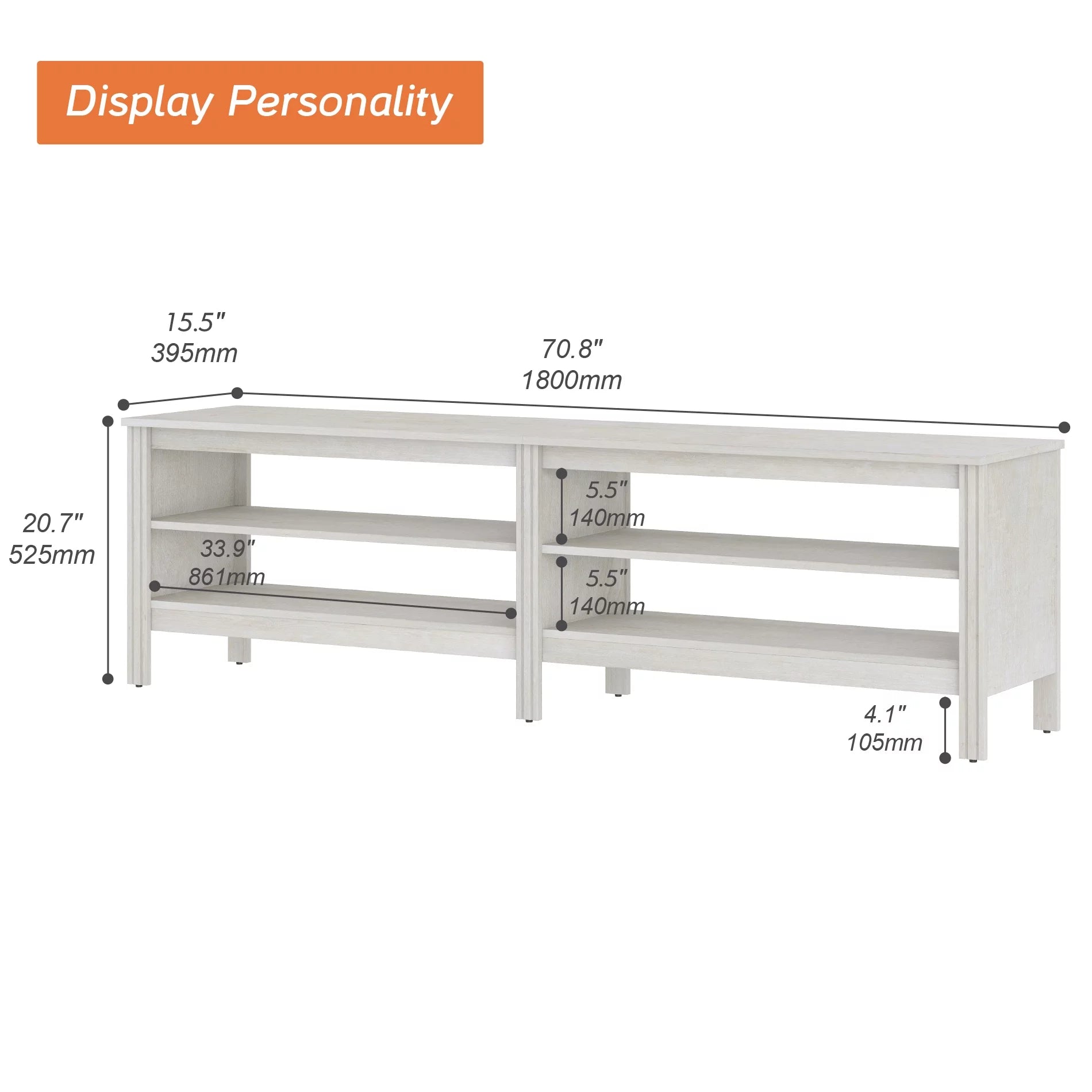 White 70 inch Wood TV Stand with 4 Cubby E876
