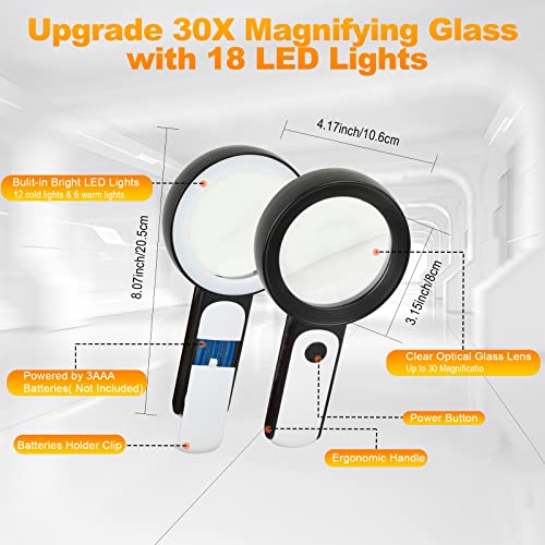 30X Handheld Magnifying Glass with 12 LED Light F1281