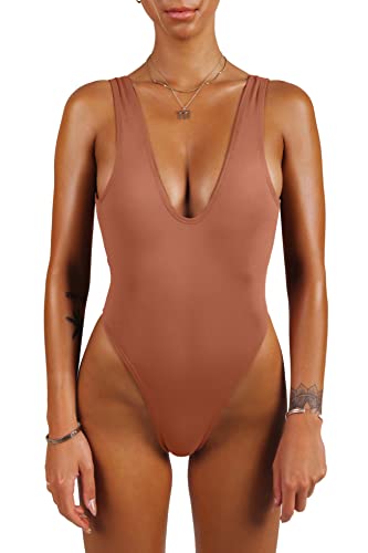 One Piece Swimsuit High Cut Low Back Retro U757