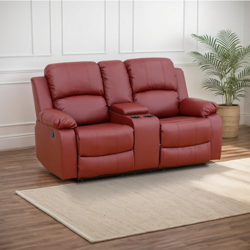 Red Leather 2-Seat Sofa Recliner Loveseat with Storage Box and Cup Holders Z3750