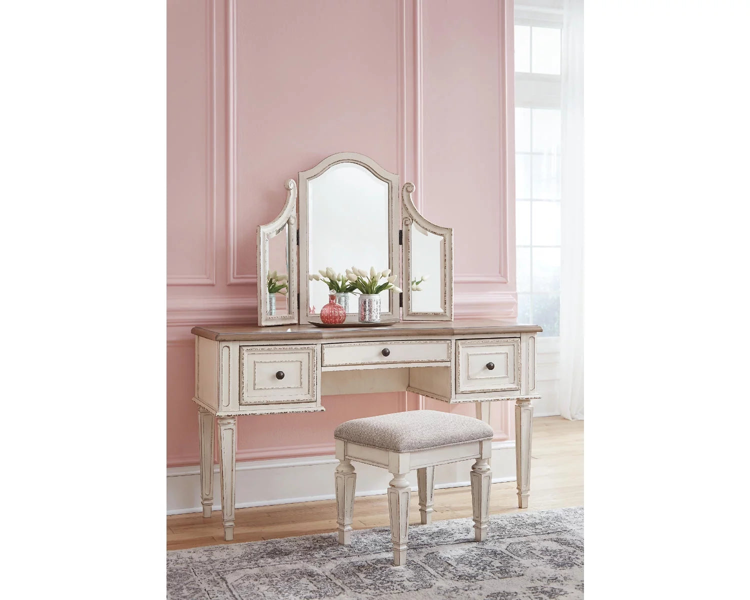 3 Drawer Vanity and Mirror with Stool S22528