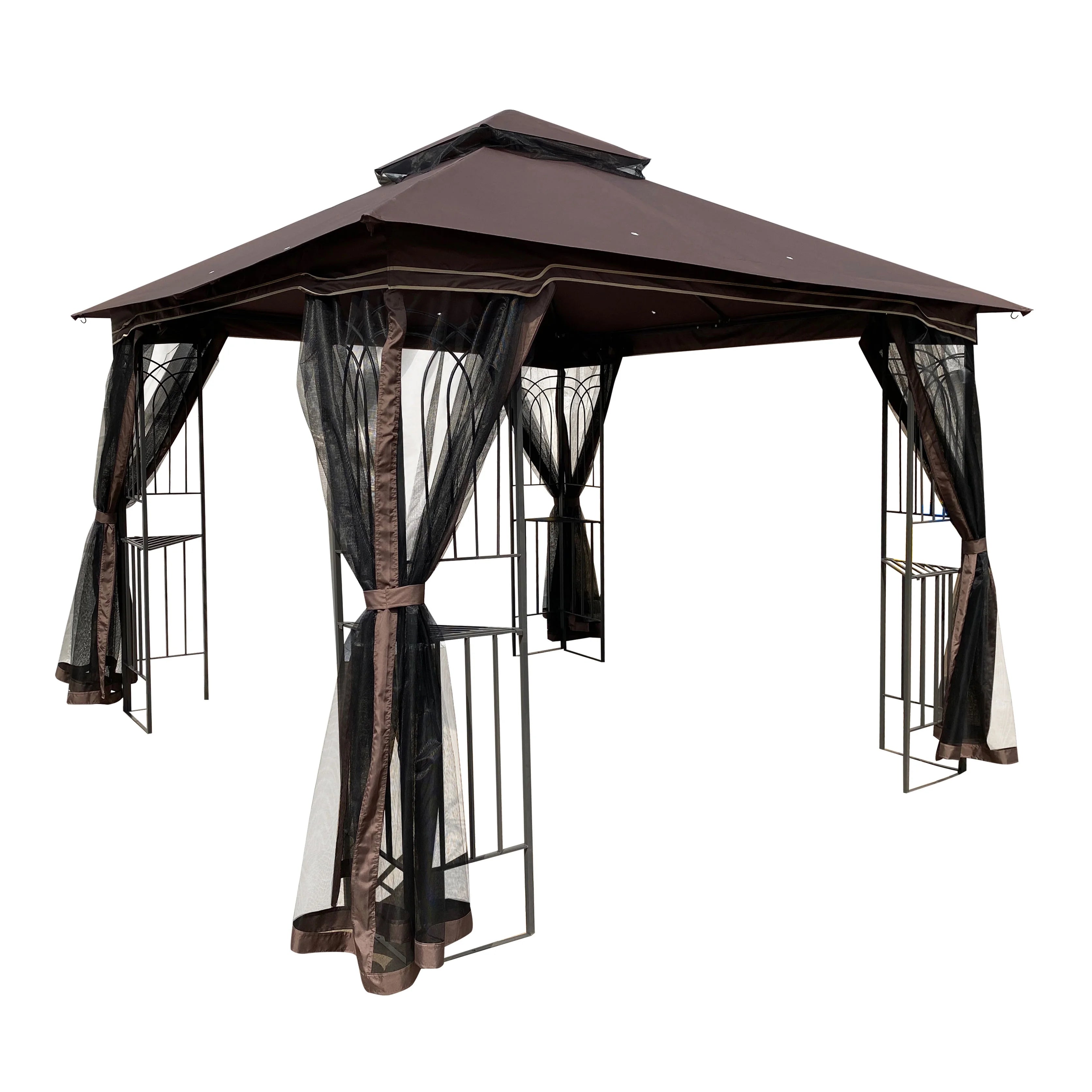 10x10 Outdoor Patio Gazebo Canopy Tent With Ventilated Double Roof And Mosquito Net, Brown K577074