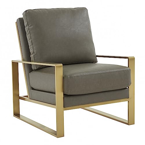 White Leather Accent Armchair with Gold Frame K319