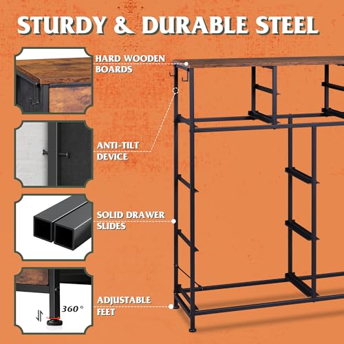 Rustic Brown 10 Drawer Fabric Dresser with Metal Frame V292