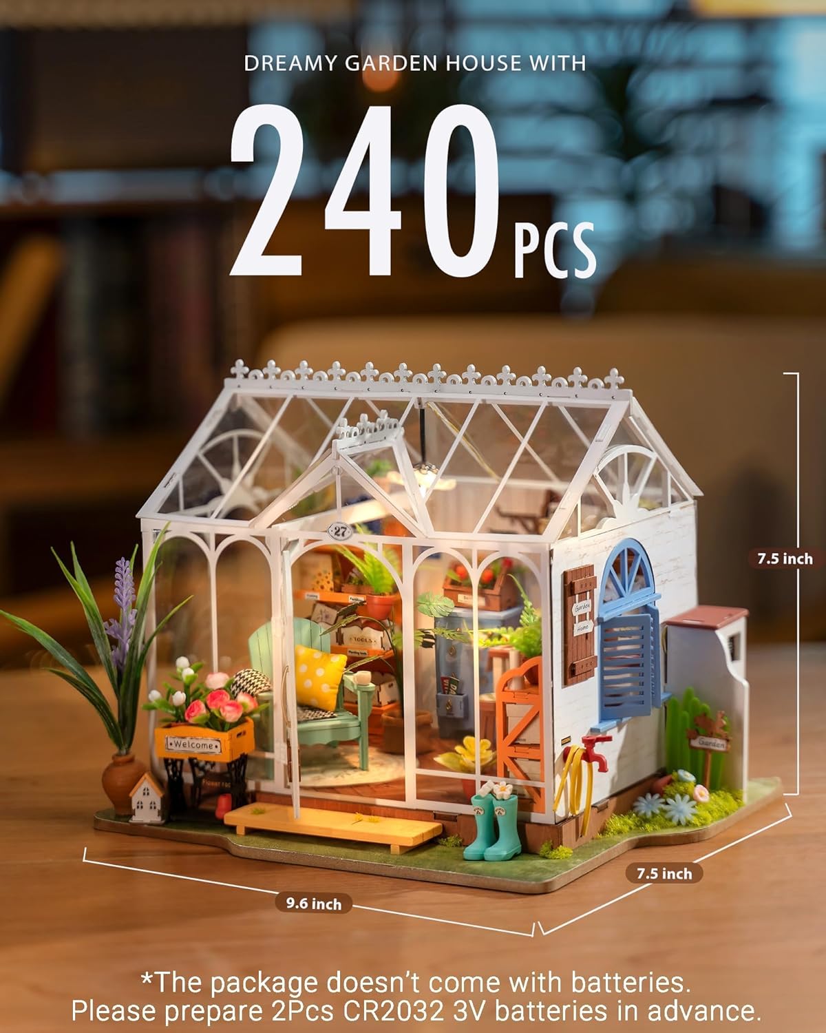 Miniature House Kit, Mini Greenhouse Dollhouse Building Model Z627