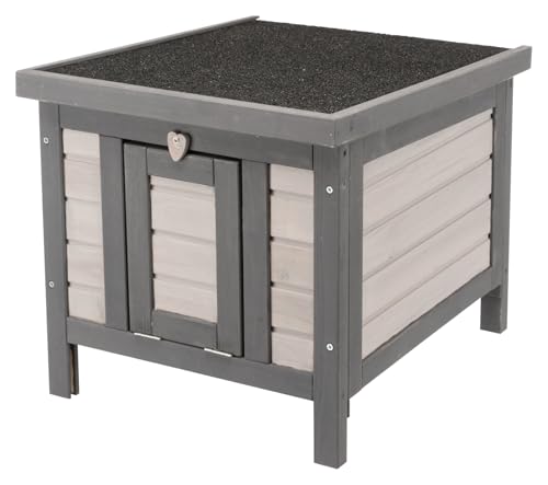 Gray & White Fir Wood Outdoor Cat House with Raised Floor and Hinged Asphalt Roof C528