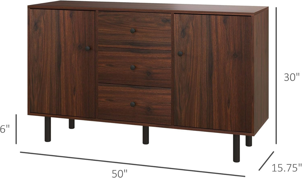 Brown Sideboard Cabinet with 2 Cupboards, 3 Drawers and Adjustable Shelves M658