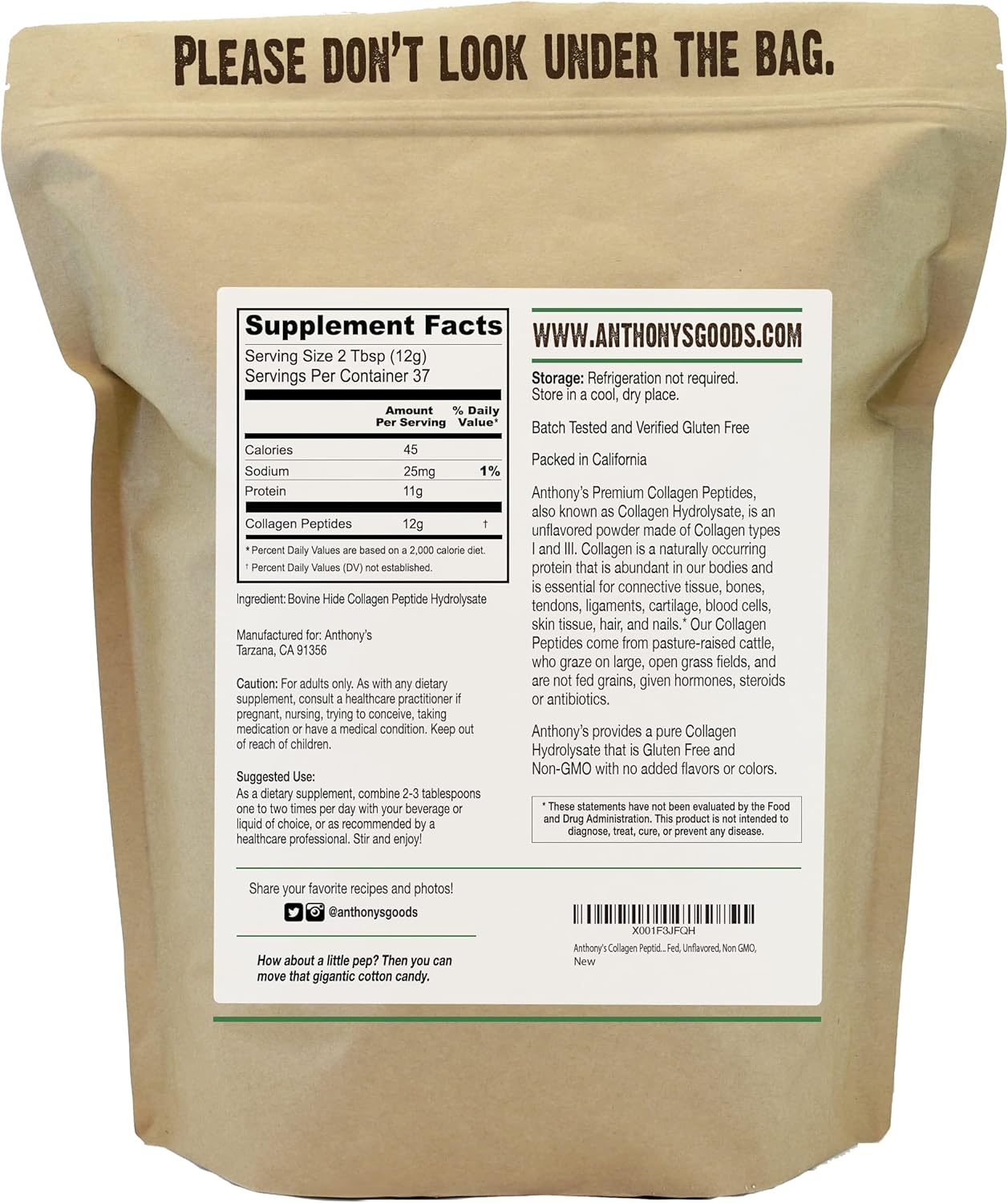 Collagen Peptide Powder, 1 lb, Unflavored K363030