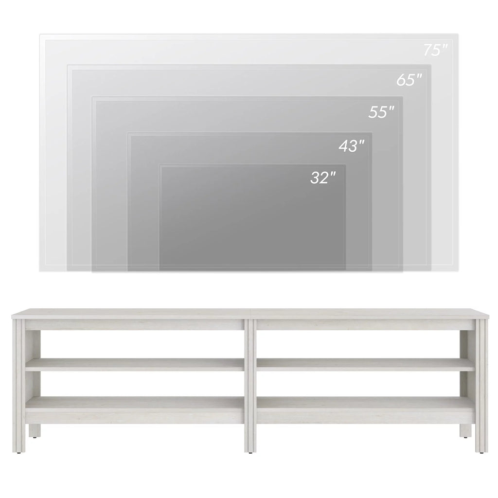 White 70 inch Wood TV Stand with 4 Cubby E876