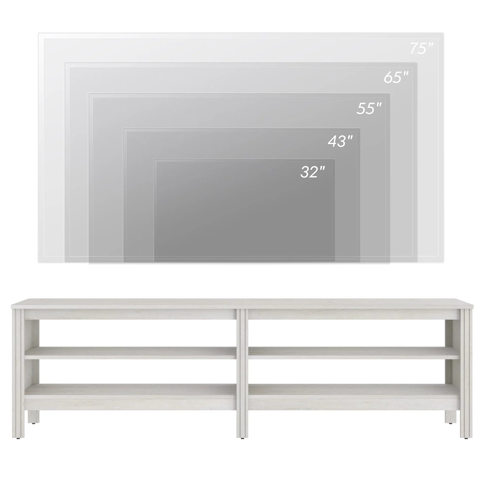White 70 inch Wood TV Stand with 4 Cubby E876