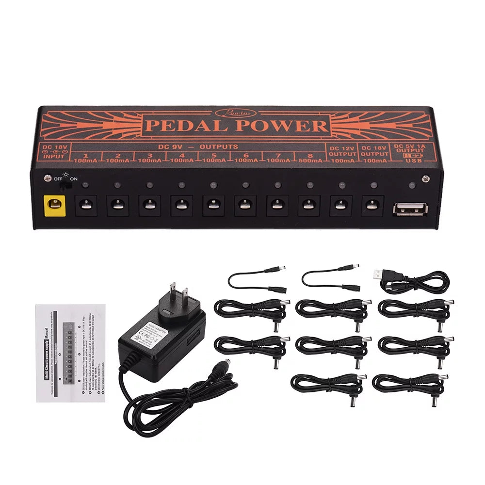 Compact Size Guitar Effect Power Supply Station 10 Isolated DC Outputs for 9V 18V Guitar Effects with 5V USB Output M608698