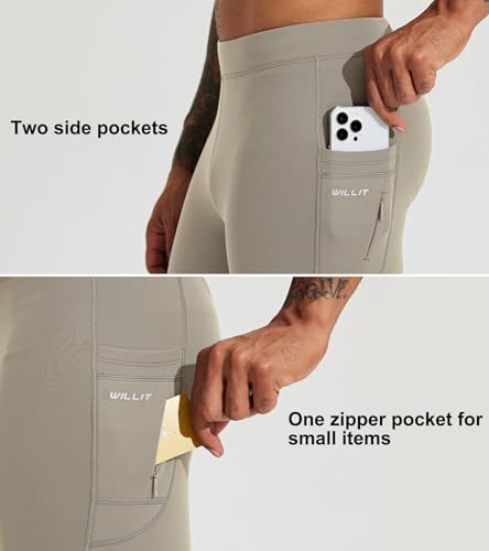 Men's Fleece Running Leggings Winter Cycling Tights Pants Water Resistant Zipper Pockets R2607
