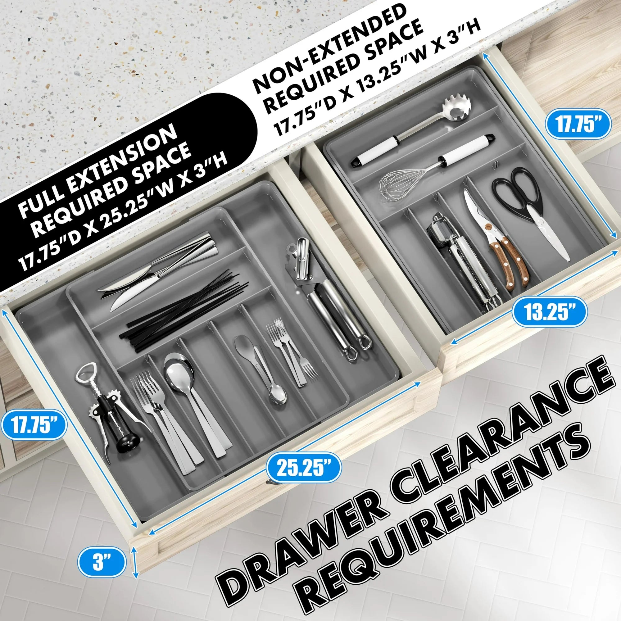 9 Compartment Expandable Cutlery Tray, Gray P534562