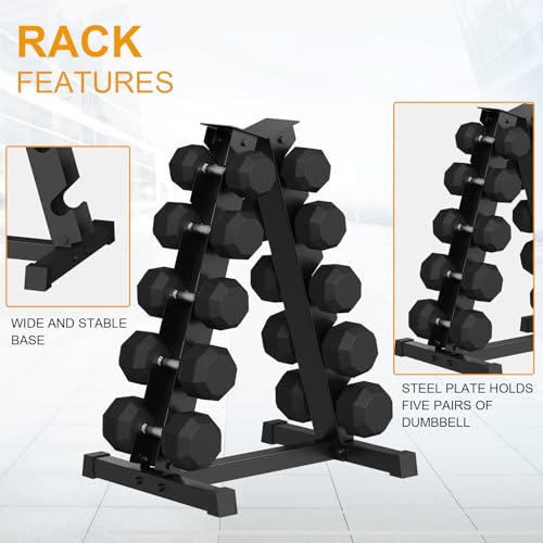 Rubber Coated Hex Dumbbell Weight Set With Rack B8179
