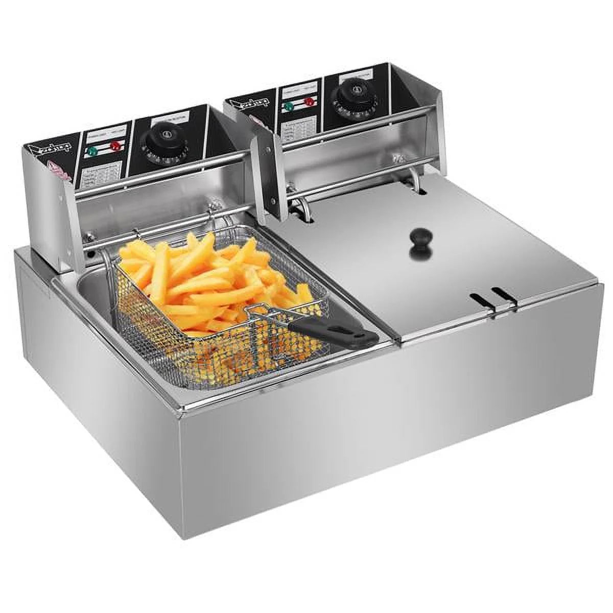 Stainless steel double-cylinder electric countertop deep fryer 12.7QT 12L 5000W T36860