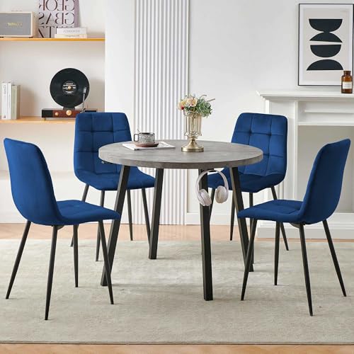4-Person Round Dining Table Set with 4 Grey Chairs X3902