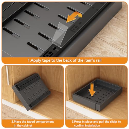 16.6" Deep Extendable Cabinet Slide Out Shelves with 3 Rails, 1 Pack B71509