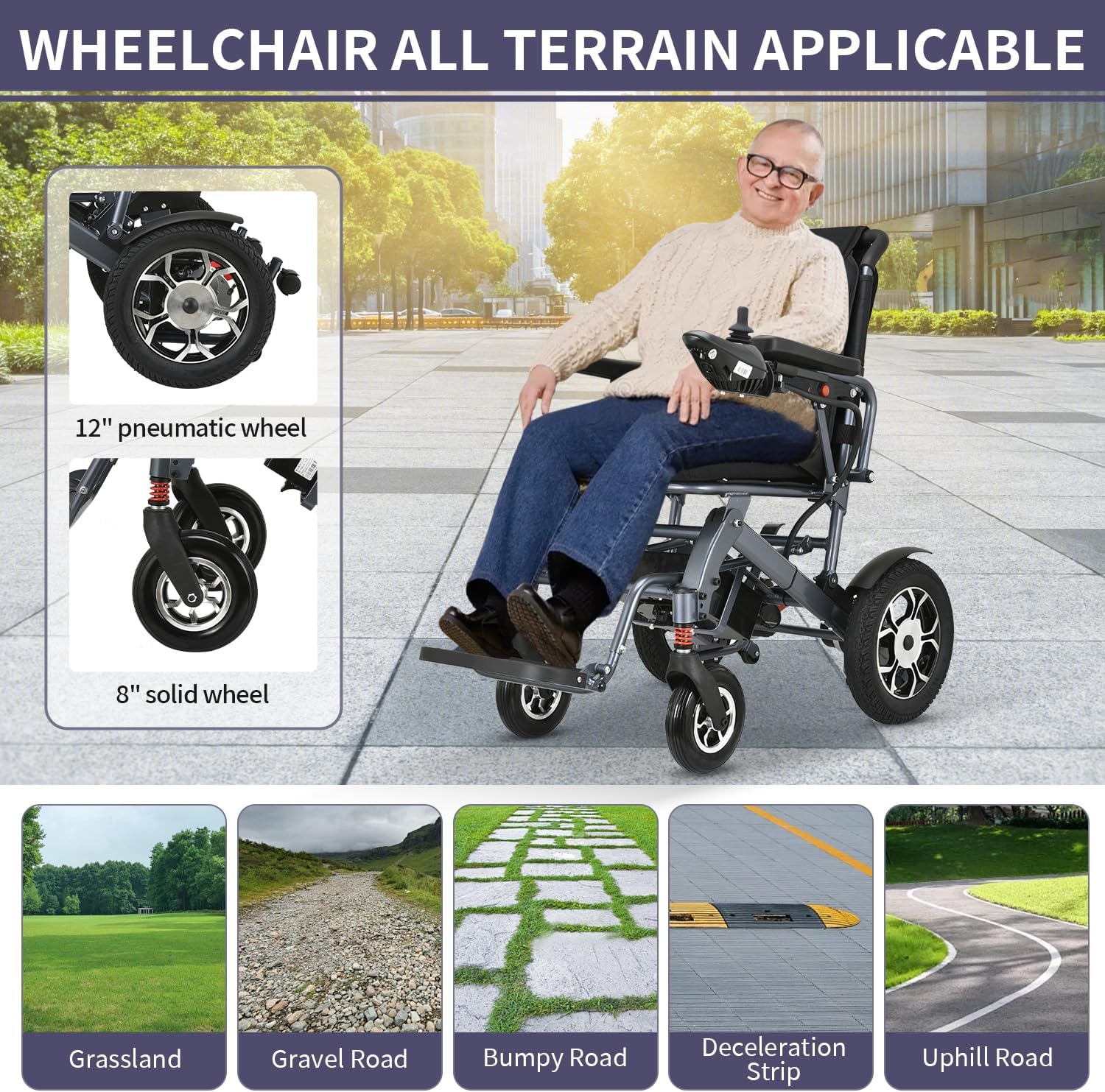 600W Motors Lightweight Foldable All Terrain Electric Wheelchair Y998400