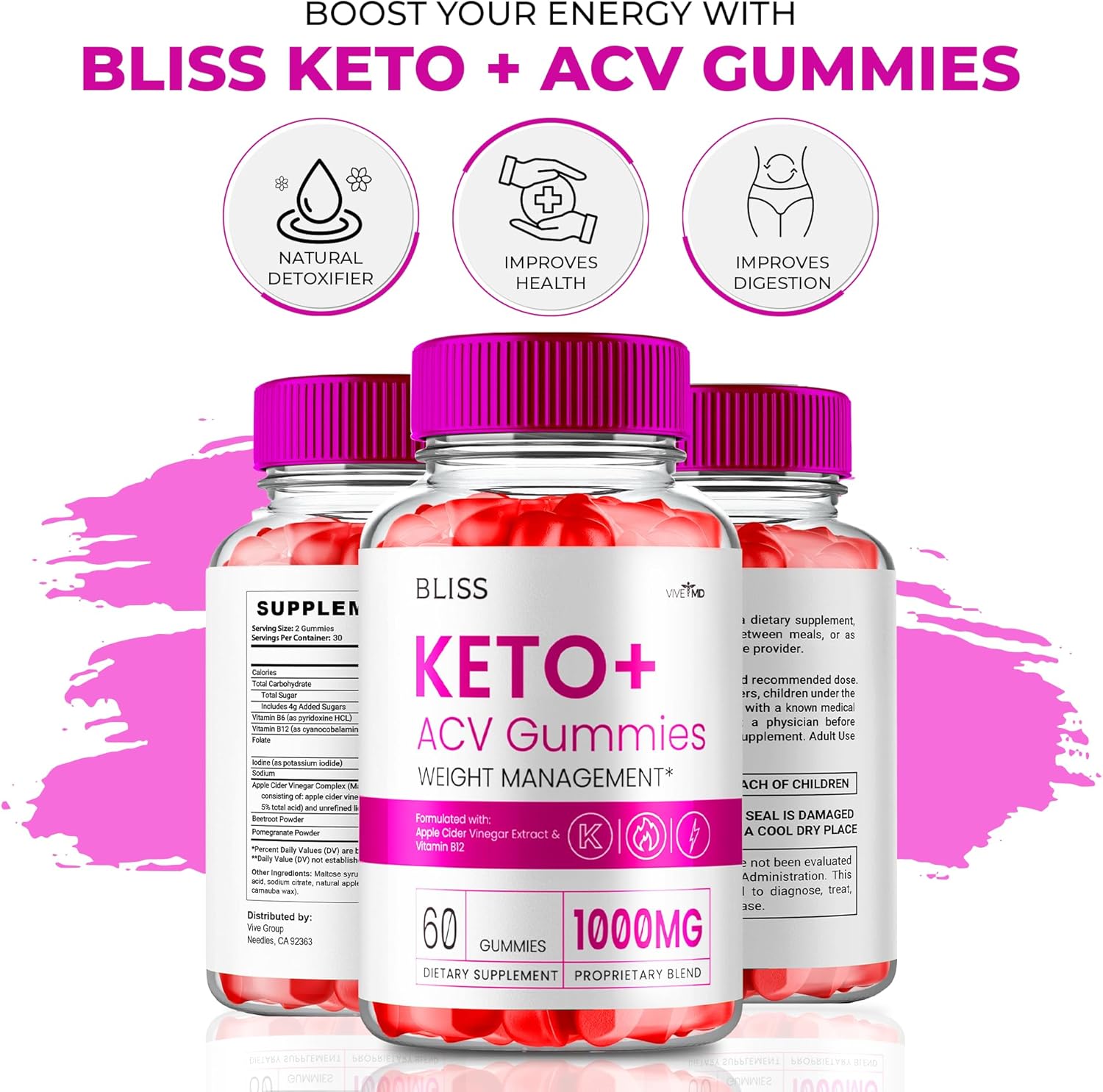 ACV Gummies 1000mg with Apple Cider Vinegar Vitamin B12 Pomegranate (1 Pack) O809