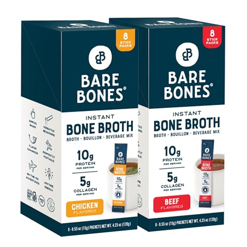Bone Broth Instant Powdered Beverage Mix, Variety Pack of 32, 15g Sticks U921