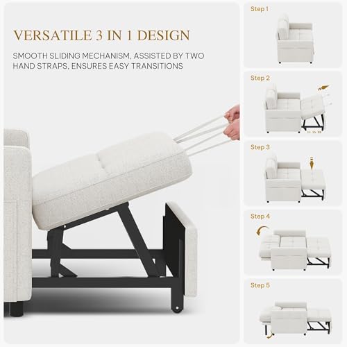 Grey 3-in-1 Convertible Sofa Bed with Pull-Out Bed T49148