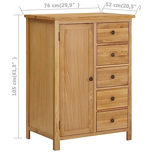 Solid Oak Wood Wardrobe with Hanging Rail and Drawers K81249