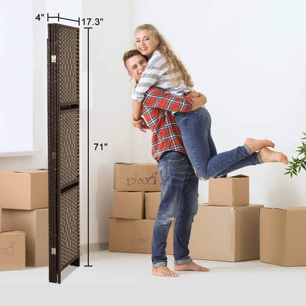 6 FT Tall Extra-Wide Folding Privacy Partition with 2 Shelves Brown O74086