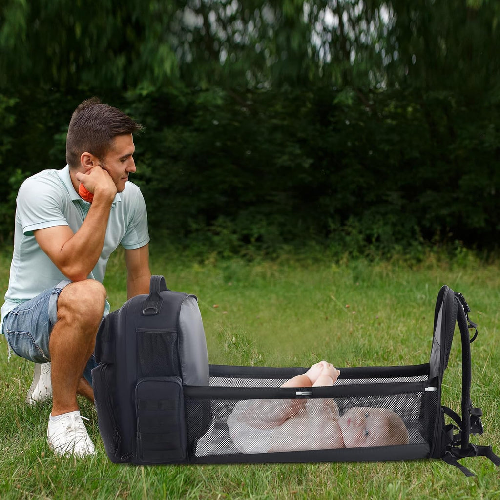 Black Expandable Military Diaper Bag Backpack with Changing Pad O4605