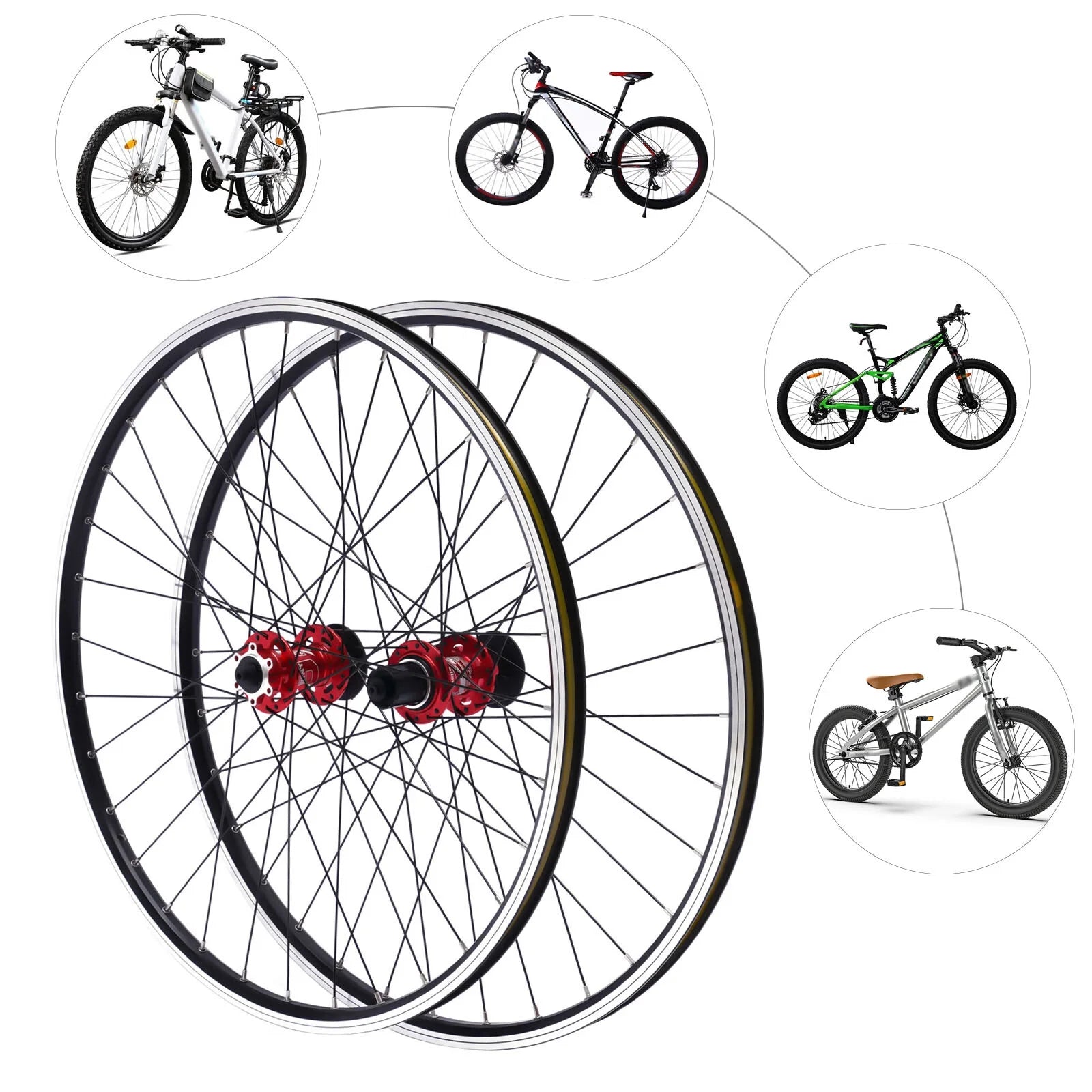 Red Hub 27.5" Aluminum Alloy Mountain Bike Wheelset F510145