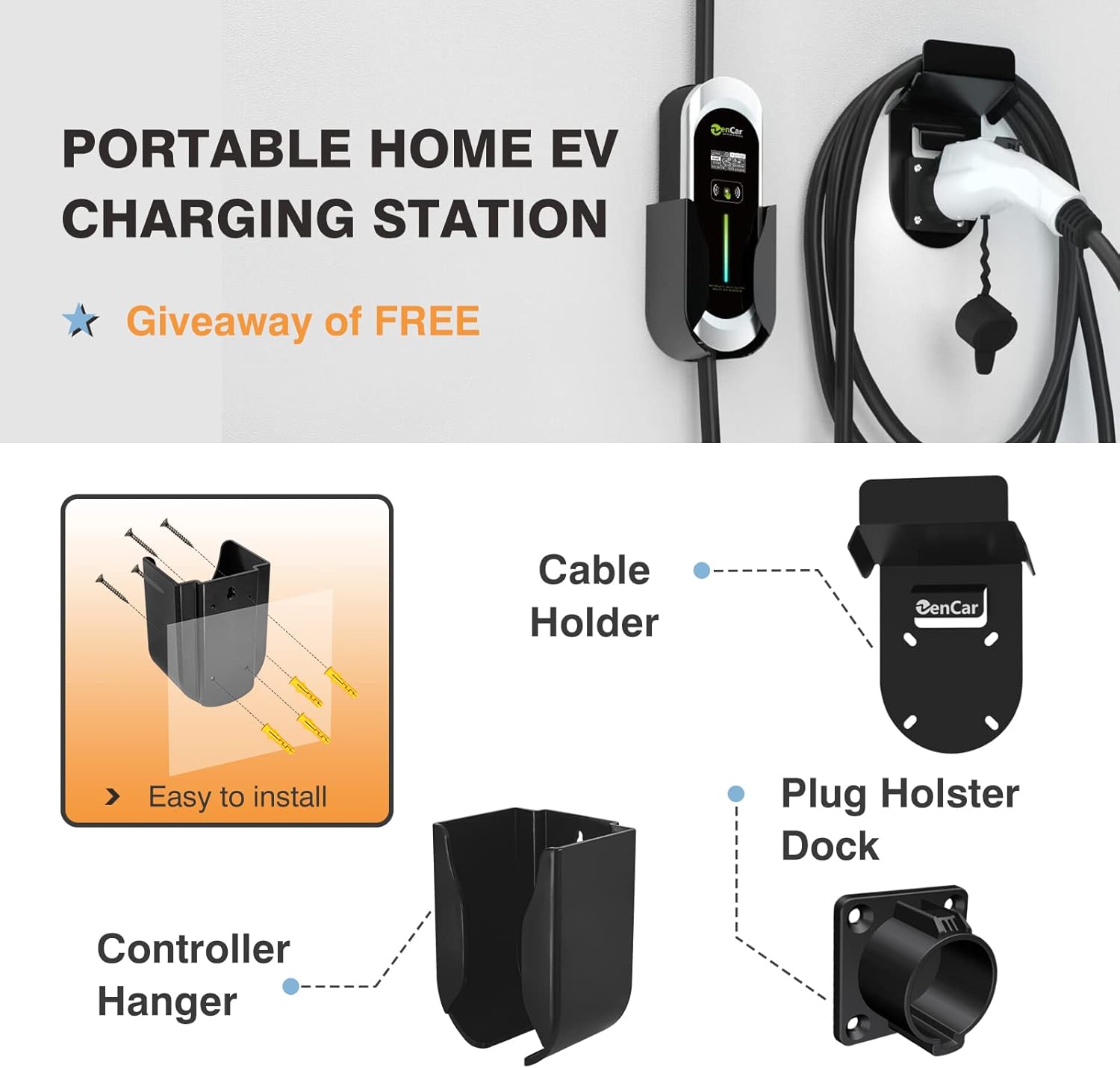Level 2 EV Charger 40Amp 240V Portable with NEMA 14-50 Plug SAE J1772 Cable S1510