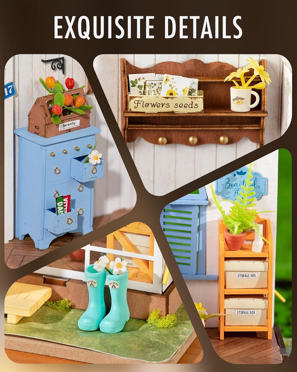 Miniature House Kit, Mini Greenhouse Dollhouse Building Model Z627