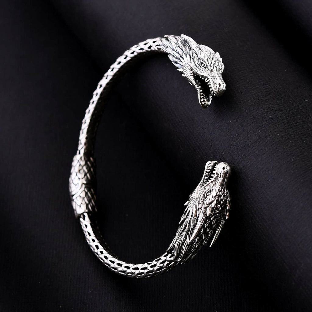 925 Sterling Silver Dragon Cuff Bangle Bracelet Size 7" 44 Grams N970832