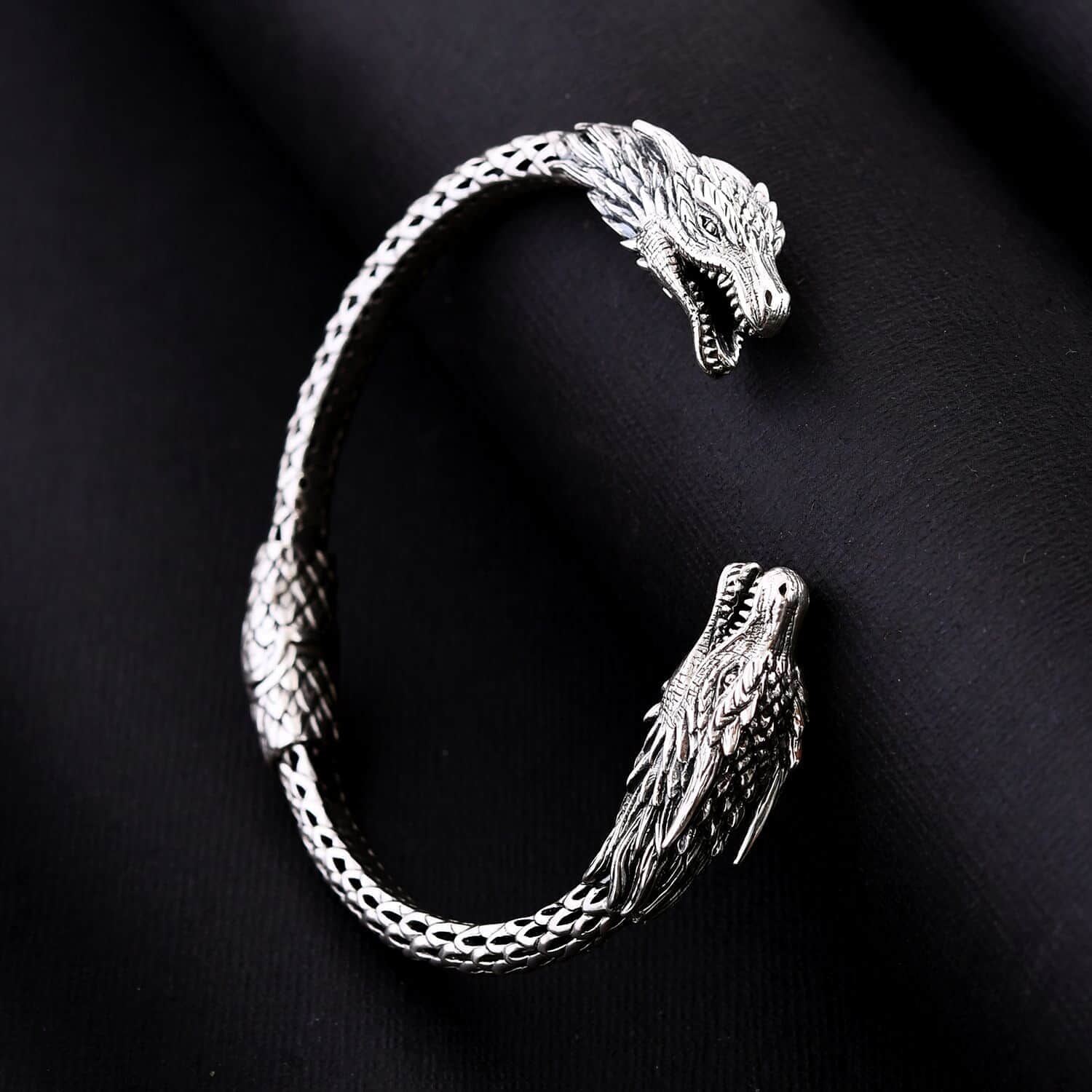 925 Sterling Silver Dragon Cuff Bangle Bracelet Size 7" 44 Grams N970832