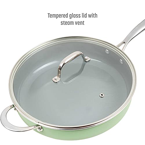 Ceramic Nonstick Deep Saute Pan with Lid, 4-Quart, Green Z912248