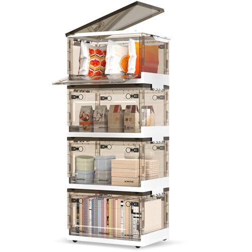 50QT Foldable Stackable Clear Plastic Storage Bins with Lids and Wheels F6651