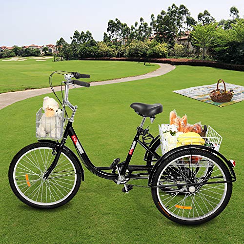 Adult Tricycle 7 Speed 24/26 Inch 3 Wheel Trike with Folding Front & Rear Basket B38096