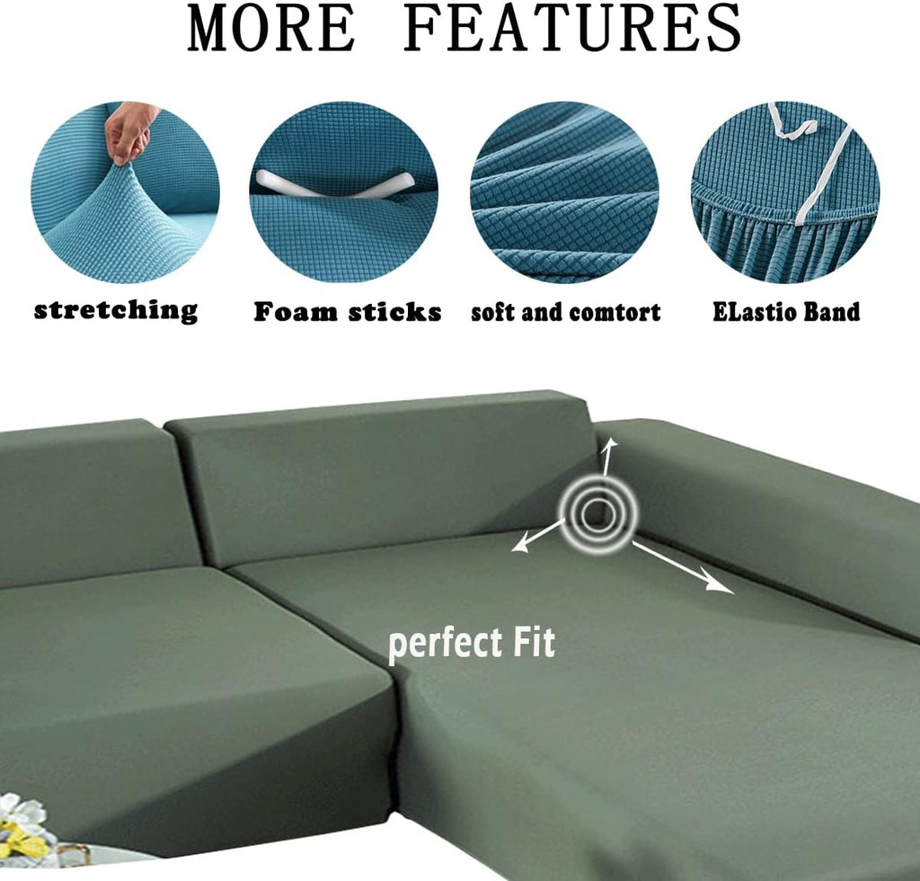 Royal Blue Polar Fleece Stretch Slipcover for Sectional Sofa A479