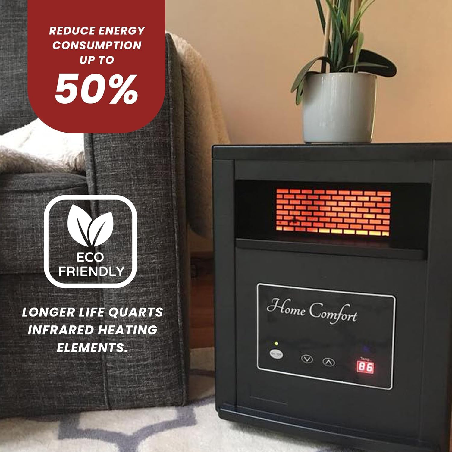 Black 1500W Infrared Heater with Thermostat and Remote Control Y35796