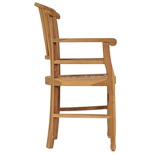 2 pcs Solid Teak Wood Patio Dining Chairs with Backrest and Armrest Y50870