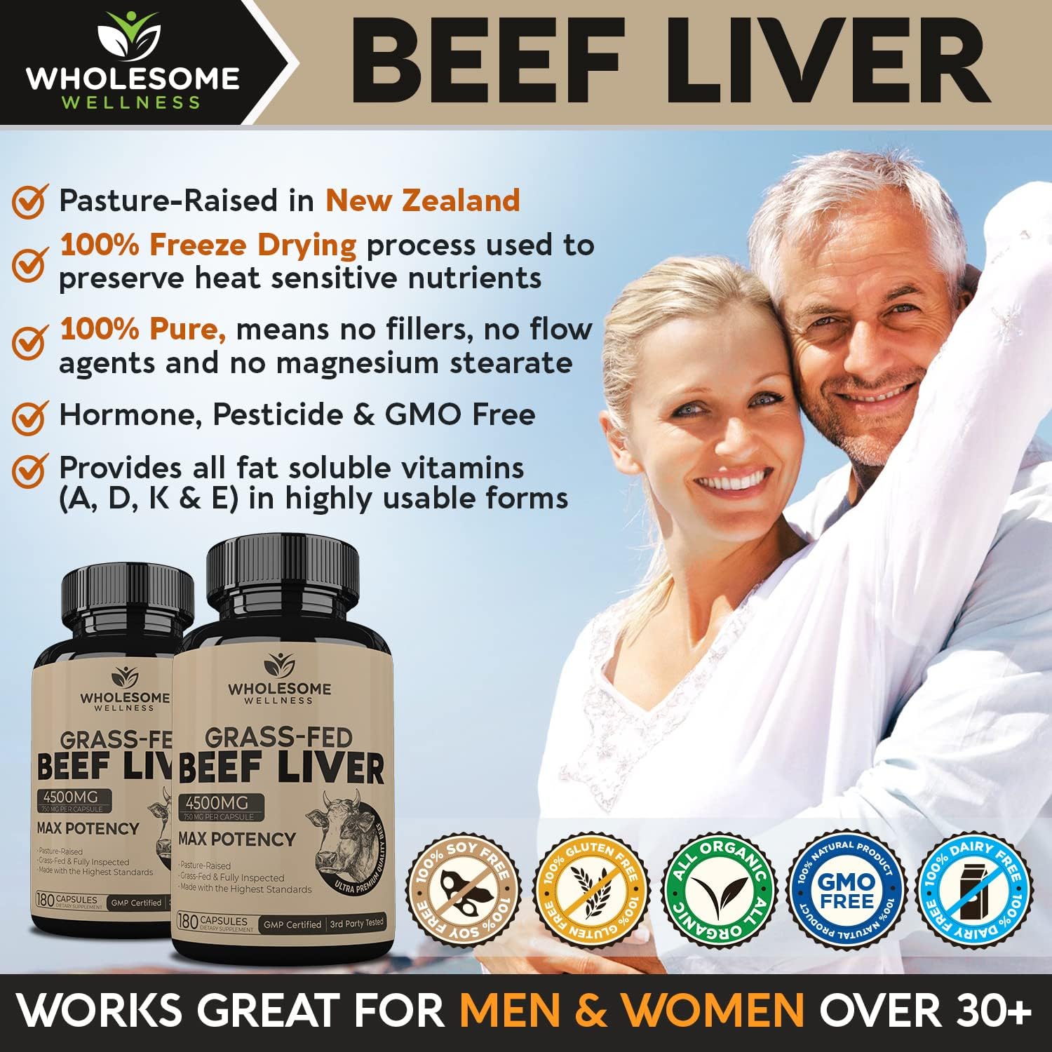 180 Pills 750mg Beef Liver Capsules U1414
