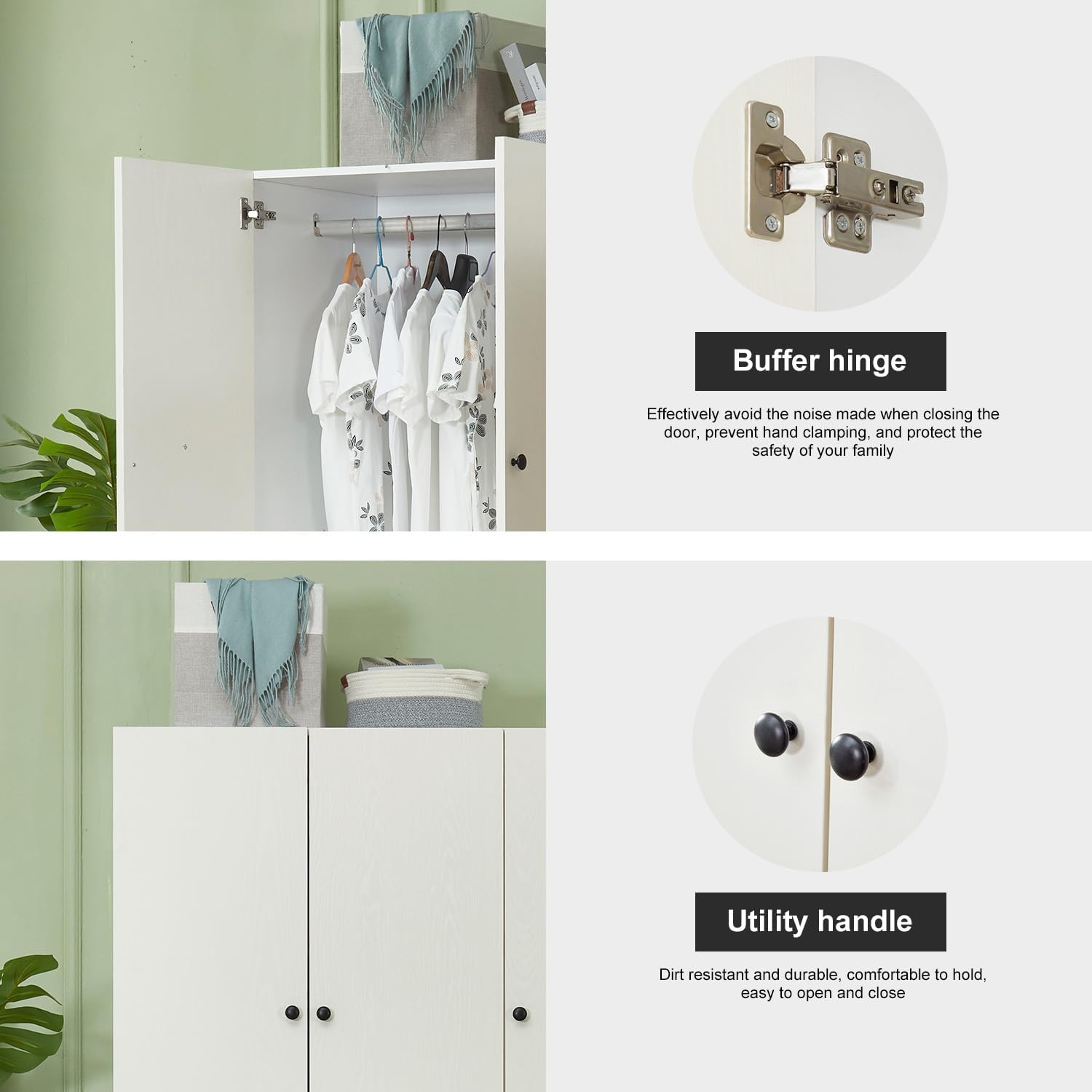 Wooden White 3-Door Armoire Wardrobe Closet with Hanging Rod Q362